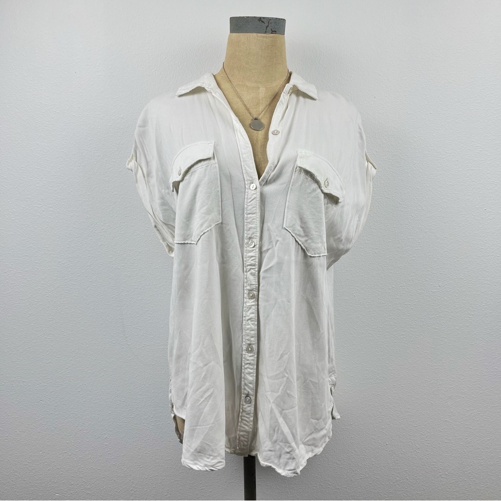Aerie Slouchy Button Down Cream Sleeveless Top Size Medium